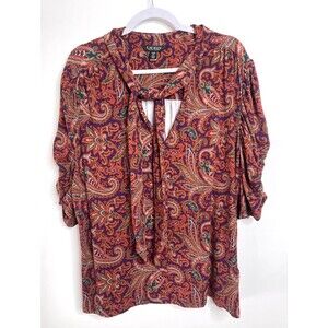 Lauren Ralph Lauren Black Label Top Womens 3X Stretch Paisley 3/4 Sleeve Shirt